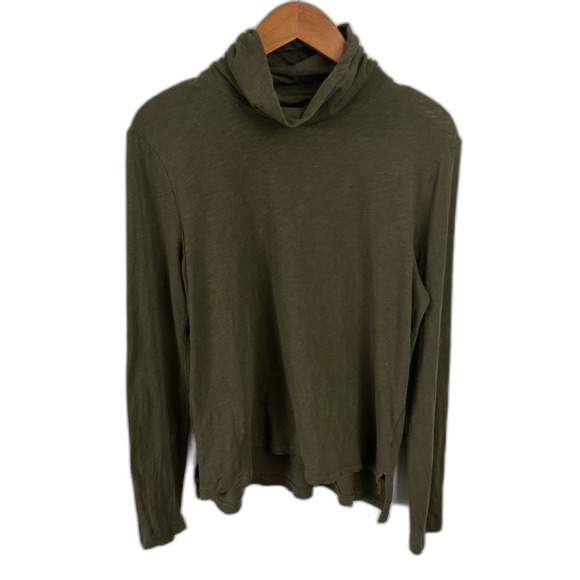 Madewell Army Green Whisper Cotton Turtleneck Tee Size Medium Minimalist Casual - Picture 2 of 14